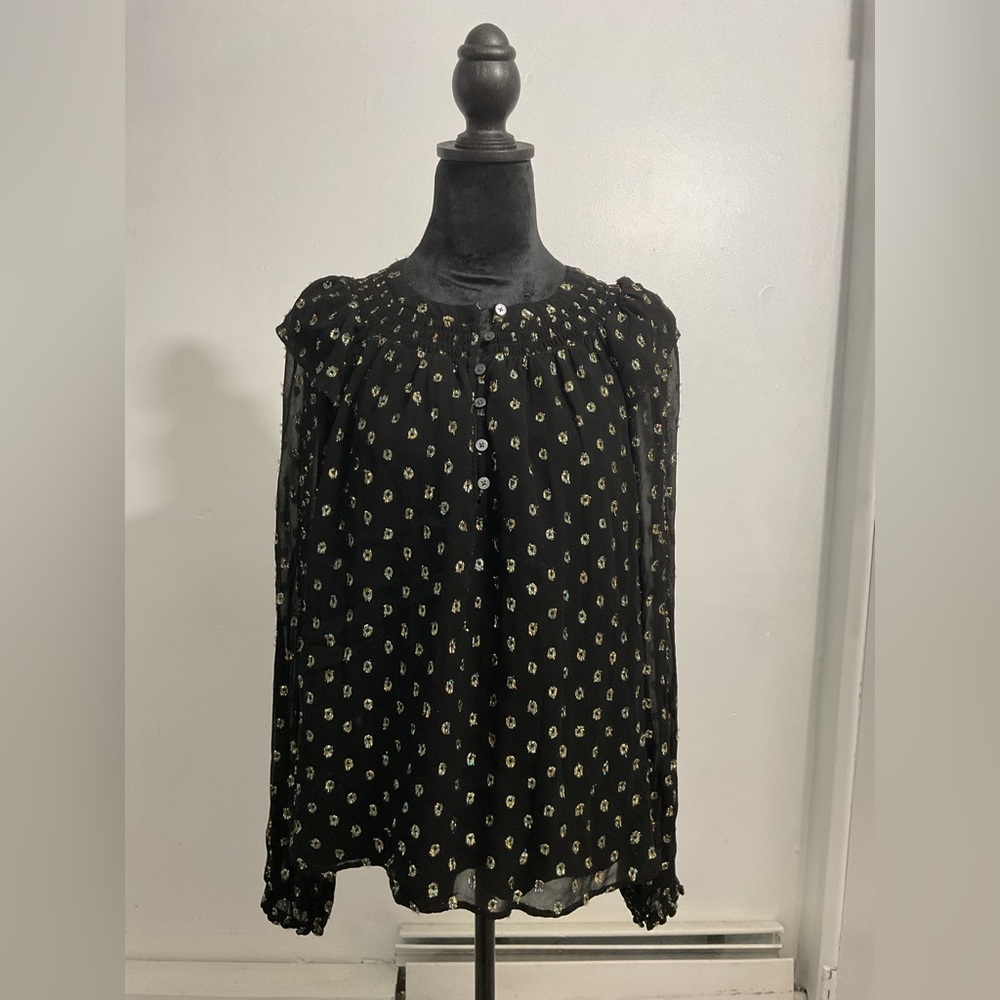 LOFT Black Ruffled Bib Collar Sleeveless Blouse